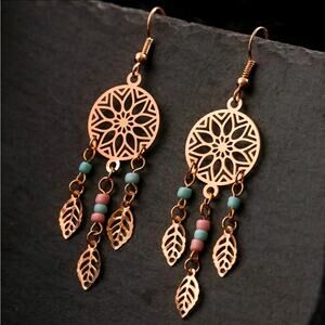 California Dreamin Dreamcatcher Boho Feather Dangle Earrings